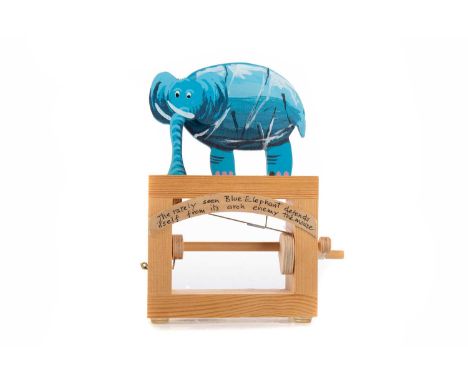 MECHANICAL AUTOMATON TOY BY NEIL HARDY,'The rarely seen Blue Elephant defends itself from its arch enemy the mouse', signed a