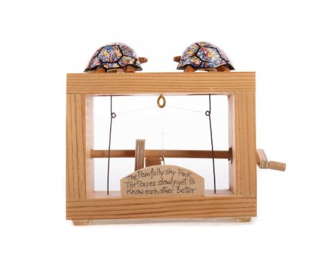 MECHANICAL AUTOMATON TOY BY NEIL HARDY,'The Painfully shy Pink Tortoises slowly get to know each other better', signed and da
