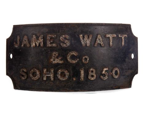 19TH CENTURY CAST IRON BEAM ENGINE MANUFACTURER'S PLATE,for James Watt &amp; Co Soho 1850, inscribed to reverse 'Nameplate fr