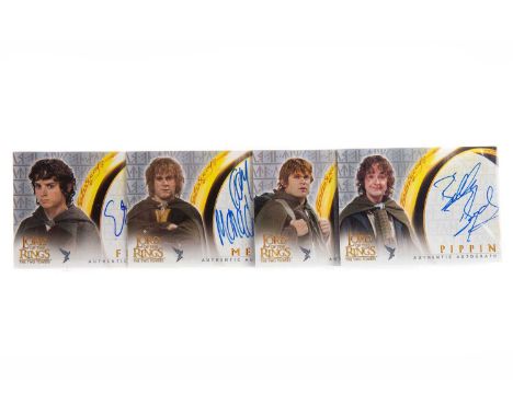 THE LORD OF THE RINGS TOPPS MOVIE TRADING CARD GAME,four Authentic Autograph cards for Elijah Wood as Frodo, Sean Astin as Sa