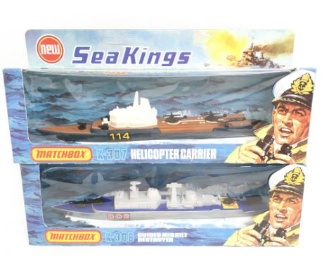 2 X Boxed Matchbox Sea Kings. A Helicopter Carrier #K-307 and a Guided Missile Destroyer #K-308. Both Un Punched.