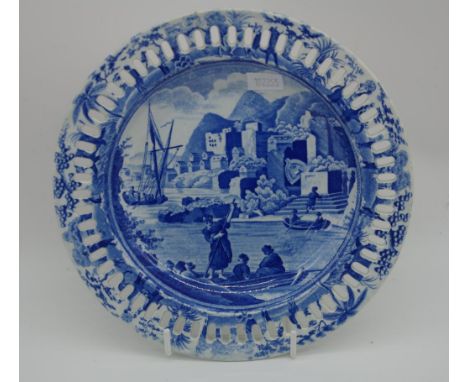 Spode Caramanian arcade plate 'Necropolis', 19.5cm diameter approx., crack to rim
