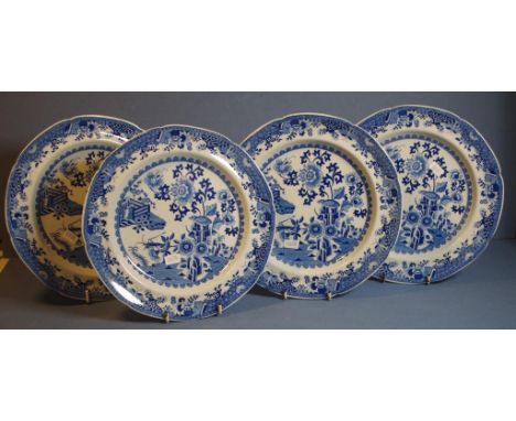 Four Spode blue & white 'Grasshopper' plates all with printed factory marks to base,D24.5cm approx (widest)