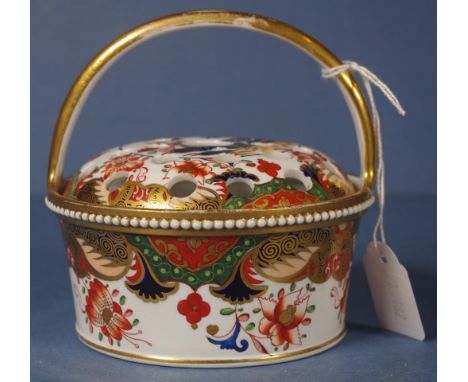 Spode Imari pot pouri basket circa 1820 with pierced cover, pattern no:967, W11cm approx