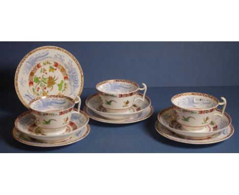 Three Spode floral decorated London shape trios painted floral decoration. Printed SPODE mark and design #2638 to cups & sauc