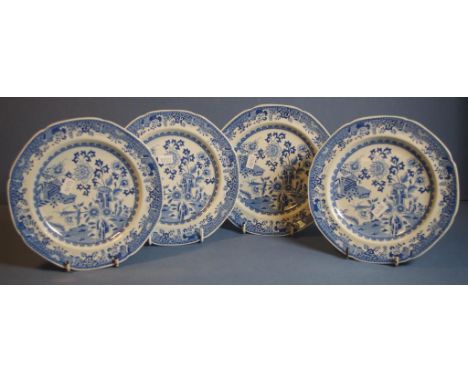 Four Spode blue & white 'Grasshopper' side plates all with factory marks to base,D18.5cm approx (widest)