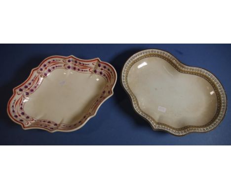 Two various Spode creamware shaped serving dishes Including iron red painted border, painted mark  AGC 1311 and design # 1554