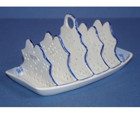 Spode blue & white "willow" toast rack with factory mark to base, W17cm approx