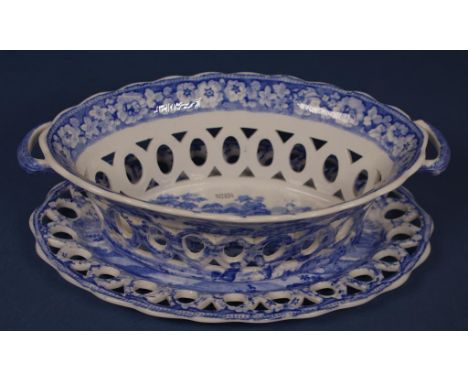 Spode 'Shepherdess' chestnut basket & stand very few examples of this pattern are know, both with pierced decoration. Basket 