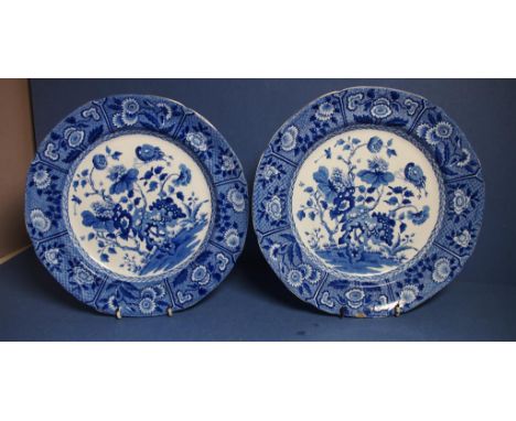 Pair Spode 'India' pattern Blue Ware dinner plates Each plate with printed attribution to base "This Blue Ware is printed fro