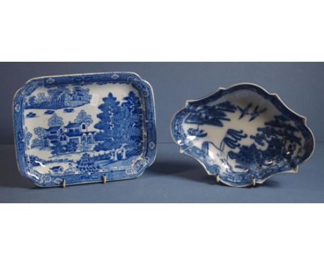 Two various Spode pearlware shaped serving dishes transfer printed in chinoiserie patterns, both with impressed SPODE marks t