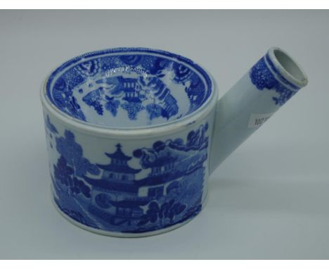Spode 'Willow' pattern spittoon Printed mark to base. (As inspected: hairline crack to spout). H10cms approx.