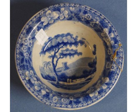 Spode blue & white pattern small bowl Printed mark to base. (As inspected: restored rim.) Dia10.5cms approx.