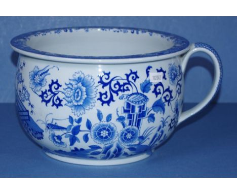 Spode blue & white stone china potty 'Grasshopper' pattern, printed mark to base. H14cms approx Dia22cms approx .