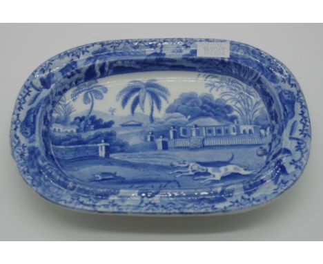 Spode 'Indian Sporting Scenes' toy platter early 19th century, transfer printed. SPODE printed mark to base, 17cm x 12.5cm ap