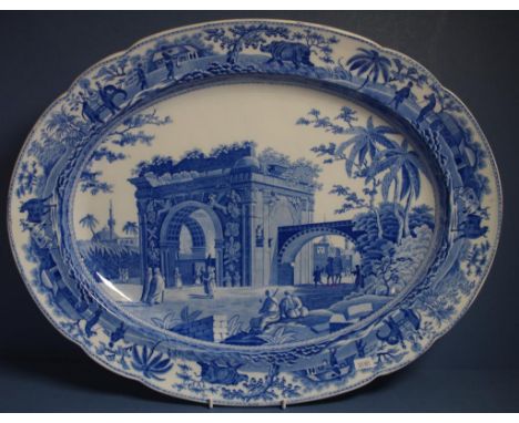 Spode Caramanian transfer printed platter 'A Triumphal Arch of Tripoli in Barbary,' Impressed SPODE mark to base. L53cms appr