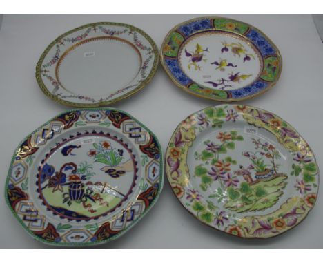 Four various Spode side plates including 'Aspidistra' pattern # 3435, with Chinese garden landscape, Spode New Stone impresse