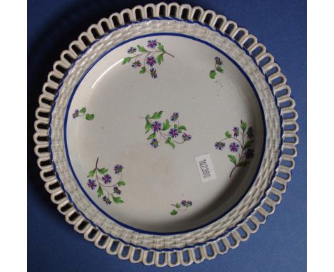Spode hand painted floral ribbon plate painted flower and leaf decoration. Impressed mark to base. Dia19cms approx..