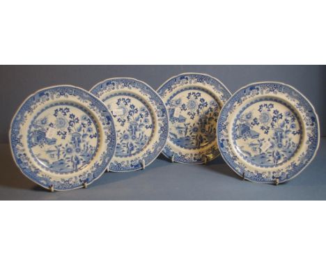 Four Spode blue & white 'Grasshopper' side plates all with factory marks to base,D18.5cm approx (widest)