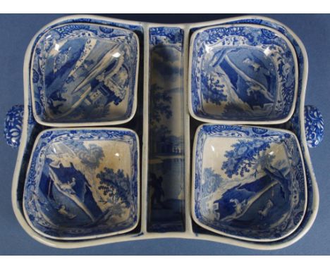 Spode 'Italian' pattern pickle tray & dishes including 4 segments within dual handled under plate. Impressed SPODE marks to b