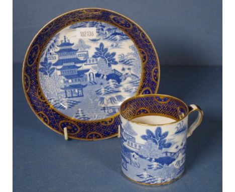 Spode 'Temple' pattern coffee cup & saucer with gilding to rims of both.