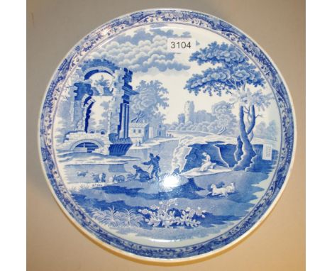 Spode blue and white 'Italian'  pattern cake stand with impressed SPODE mark and stamp to base,D31cm approx. Early 19th centu