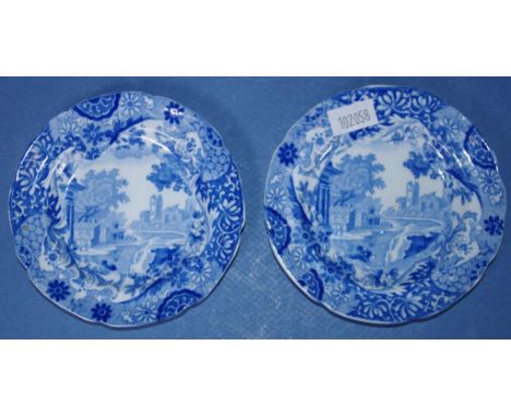 Pair Spode 'Italian' pattern small plates both with impressed SPODE mark to base. Dia10cms approx (each).