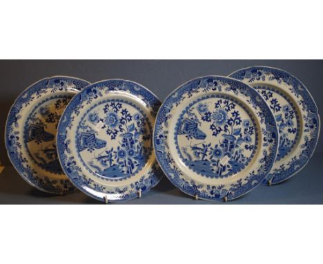 Four Spode blue & white 'Grasshopper' plates all with factory marks to base,D24.5cm approx (widest)