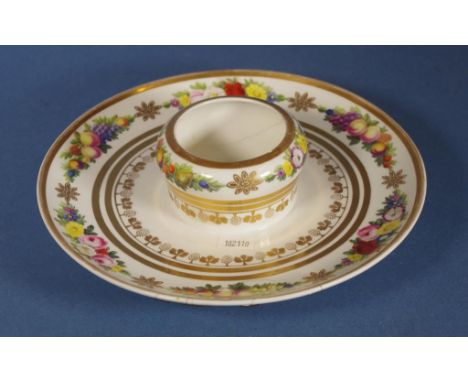 Rare Spode bone china pineapple serving stand painted in coloured enamels with bands of pineapples, fruits, flowers and leave