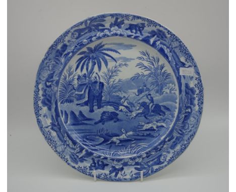 Spode 'Indian Sporting Scenes' dinner plate 'Death of the Bear', impressed SPODE mark and printed pattern name, 25cm diameter