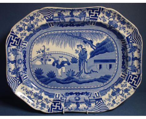 Spode transfer printed meat platter 'Lange Lijsen' pattern. Impressed SPODE mark and printed mark to base. L42.5cms approx.