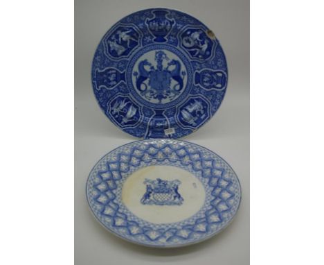 Two various Spode armorial plates including 1 with motto "Fortiter Defendit Triumphans" (as inspected: rim chip). Impressed m