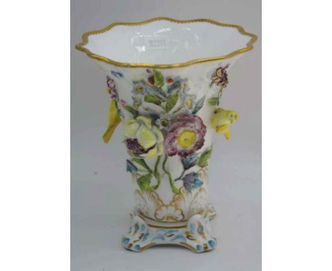 Spode flower & bird encrusted vase painted mark & no 4650 to base, 16cm high approx.,