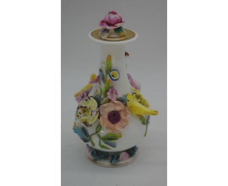Spode flower & bird encrusted perfume bottle painted mark & no 4650 to base, 12cm high approx., as inspected