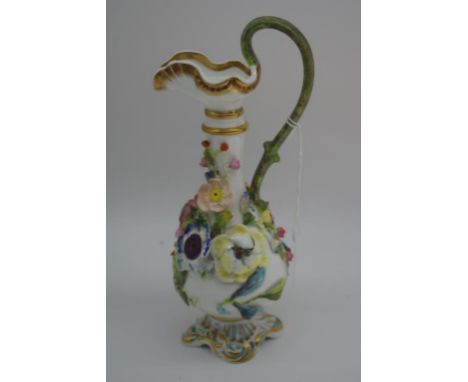 Spode flower encrusted ewer painted mark & no 4687 to base, 20cm high approx., some small losses.