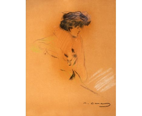 RAMON CASAS CARBÓ (Barcelona, 1866 - 1932)."Portrait of a lady.Pastel on paper.Signed in the lower right corner.With "Pèl i P