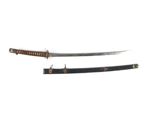 A 19th century Japanese katana. With fabric and shagreen handle, with an oval tsuba and original scabbard, L101cm  Condition 