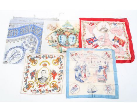 A collection of commemorative handkerchiefs. Including a Edward VII coronation souvenir cotton handkerchief, 1937, produced p