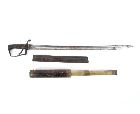 A 19th century sword sword and a telescope. The first with metal grip and guard, with half a scabbard, L80cm, the second a th