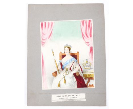 A hand coloured lithograph of British Royal interest. Part of a series of transparency prints featuring Queen Victoria, depic