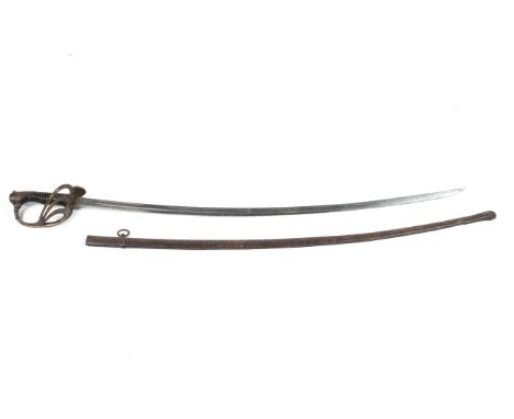 A late 19th century Continental dress sword. With pierced foliate cast guard engraved with initials DC, the blade stamped EH,