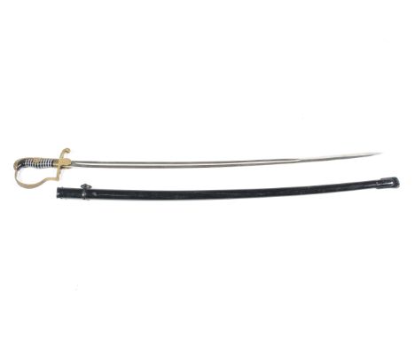 A WWII era German officer's sword. The blade engraved Clockhorn/Solingen, with wire handle and brass Swastika and laurel hand