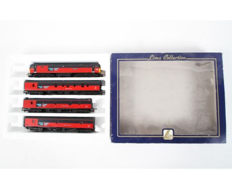 A boxed Lima collection set. Comprising Diesel engine Res Publica and three Rail Express Systems carriages