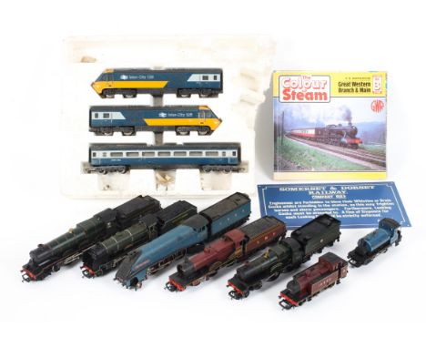 A box of assorted OO gauge. To include six locomotives, various railway regions, a diesel engine and five tenders