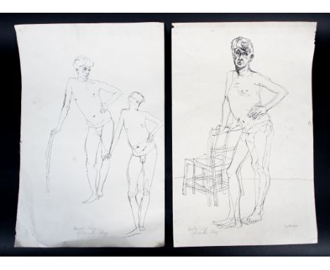 Paul Branson, (British, 21st Century), two nude sketches of Quentin Crisp, black pen on paper. Titled lower left, Quentin Cri