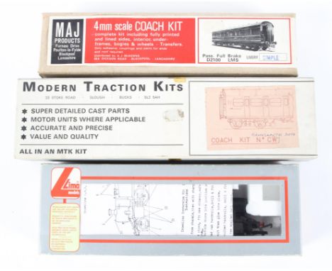 Three OO gauge boxed kits. To include a 4mm LMS D2100 Full Brake passenger, Modern Traction Kits No CW7 and a boxed Lima 2051