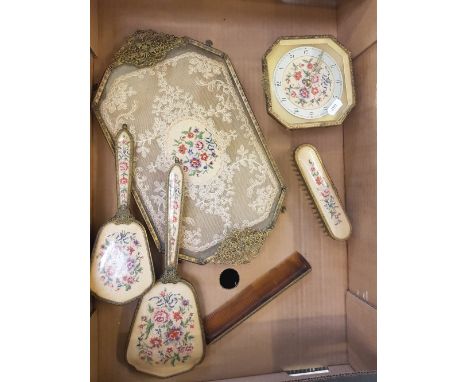 A 1950's ladies dressing table set: including clock, tray, 2 brushes, comb &amp; mirror. 