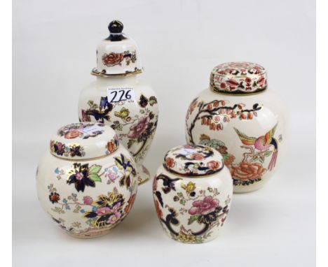A collection of Masons ceramic items: 'Blue Mandalay' pattern temple jar, ginger jar, small ginger jar &amp; a Saraband patte