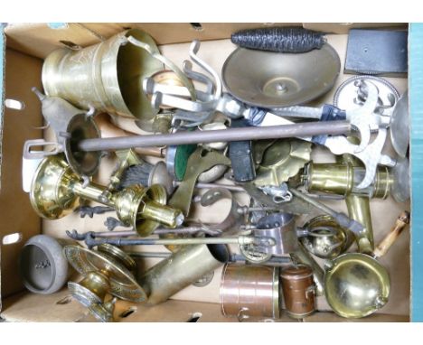 A collection of Brass &amp; Copper Ware items to include: fire side set, ice bucket, inkwell etc 