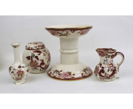 A collection of Masons ceramic items: 'Red Mandalay' pattern, jardinière stand, ginger jar, jug &amp; a bud vase. 